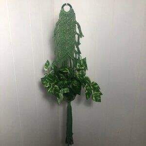 Macrame Plant Hanger: Green Woven 35” long. NEW